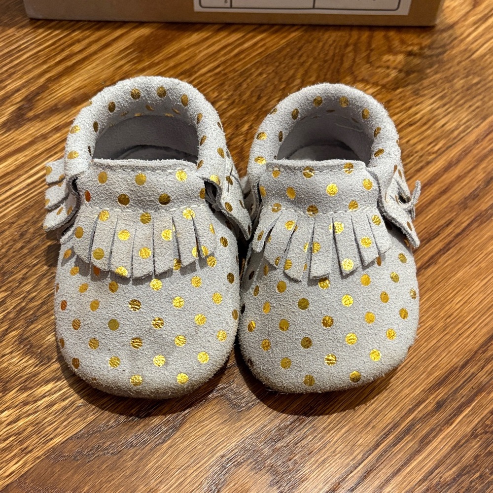 Champagne and Gold Polka Dot Baby Shoes
